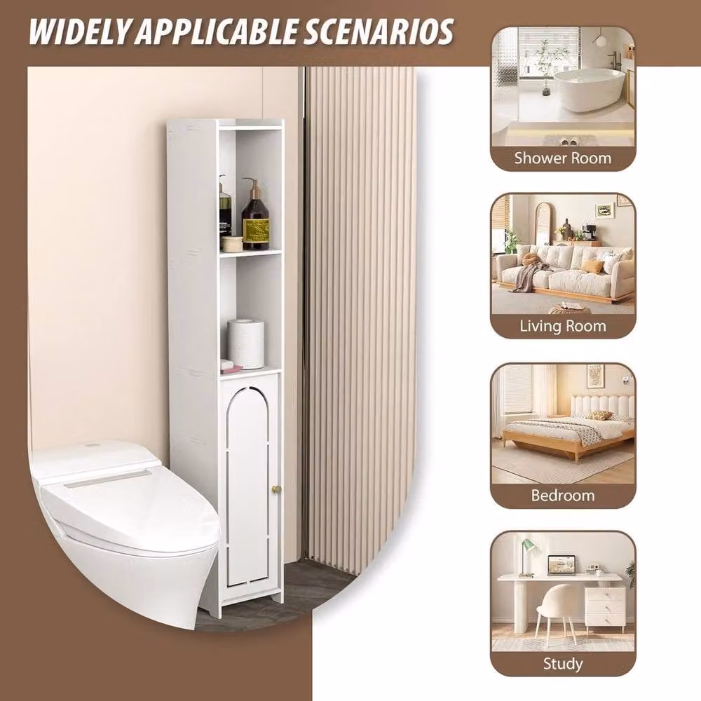 FORGEVIO White Waterproof 4-Tier Bathroom Storage Cabinet with Hinged Doors and Open Shelves – 2