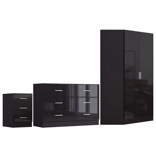 Reflect Modern Bedroom Furniture Bundle: 2 Door Corner Wardrobe, 6 Drawer Chest and 3 Drawer Bedside Table in Gloss and Matt Black – 3