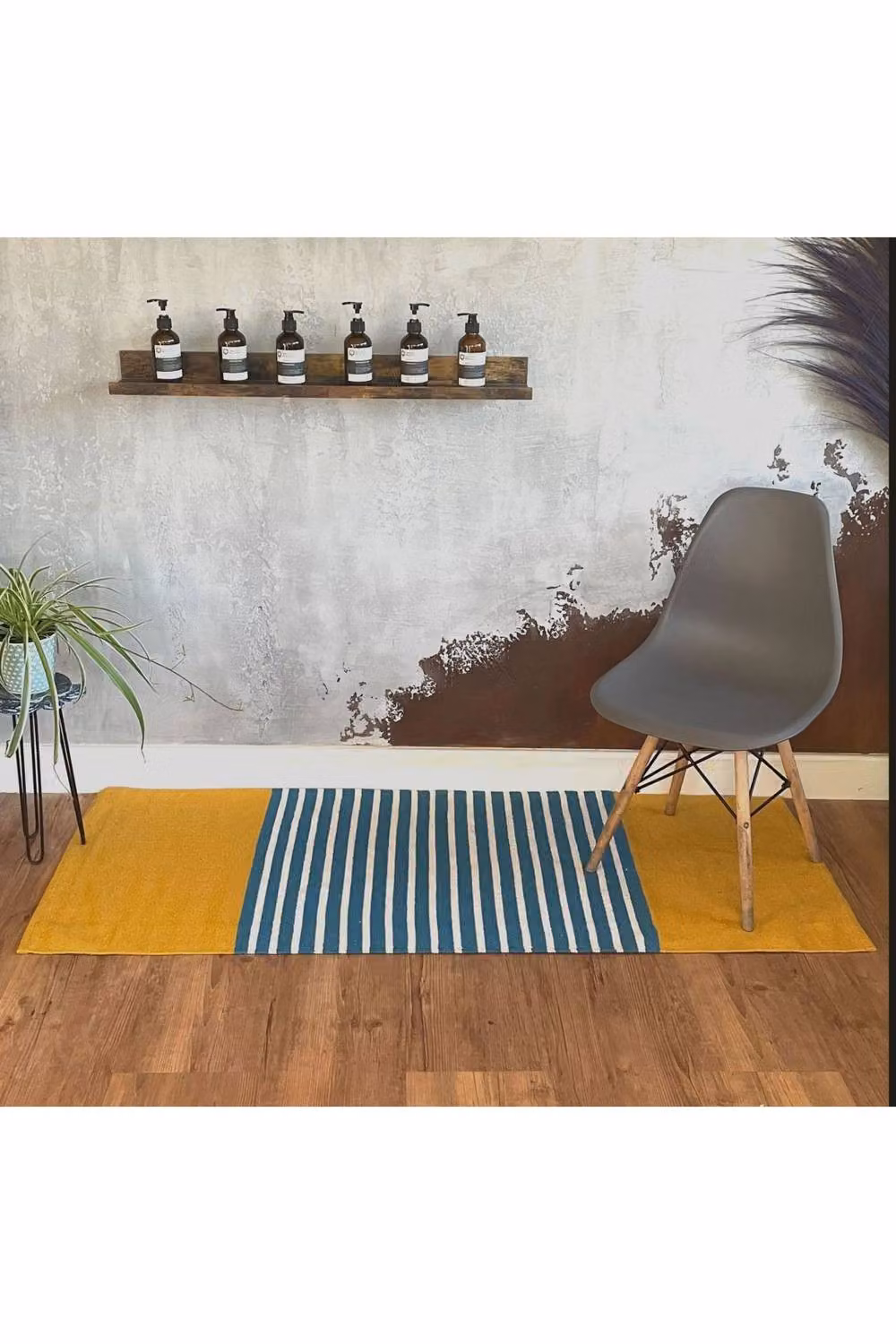 KDMD Indian Cotton Ethnic Striped Rug in Yellow and Blue, W: 70 cm, L: 170 cm – 2