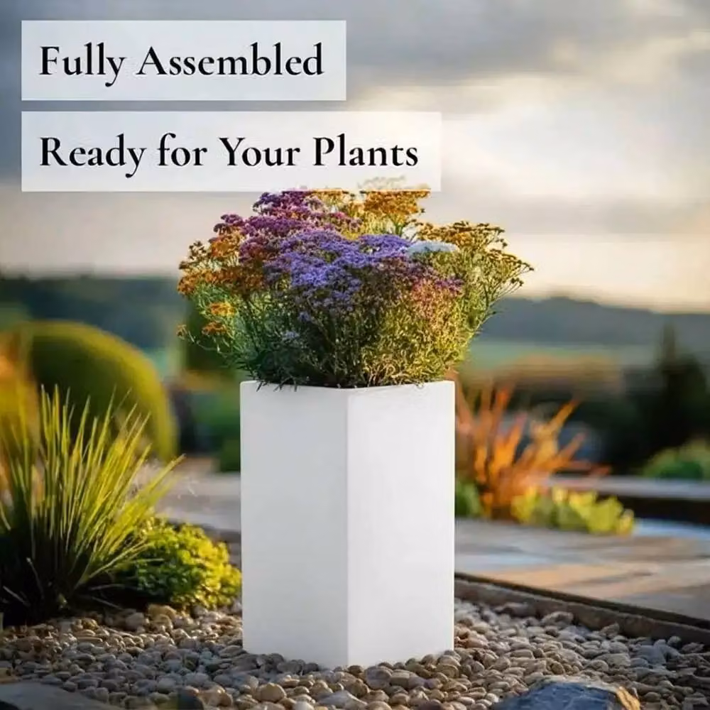 Access Garden Products Matte White Tall Square Galvanised Steel Planter, W/D/H: 25 x 25 x 50 cm – 3