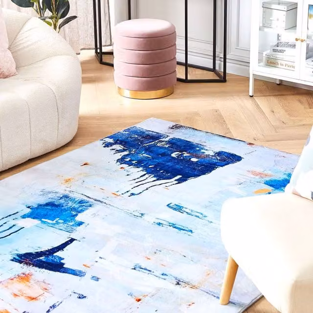 Wyld and Coco Multicolour Abstract Paint-Effect Modern Rectangular Rug W: 160 cm, L: 230 cm
