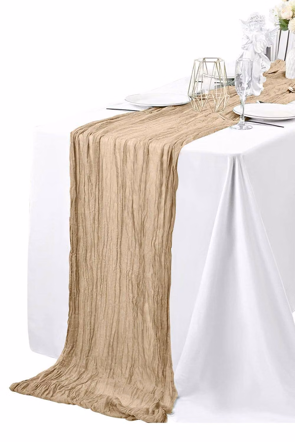 Neel Blue Beige Cheesecloth Table Runner, W: 90 cm, L: 400 cm – 2