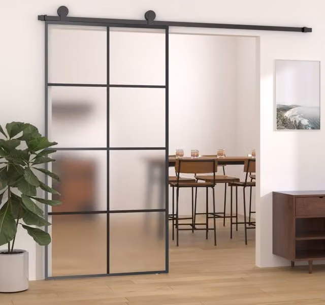 Berkfield Home Industrial Sliding Door with Hardware Set, Black ESG Glass and Aluminium, W: 102.5 cm, H: 205 cm