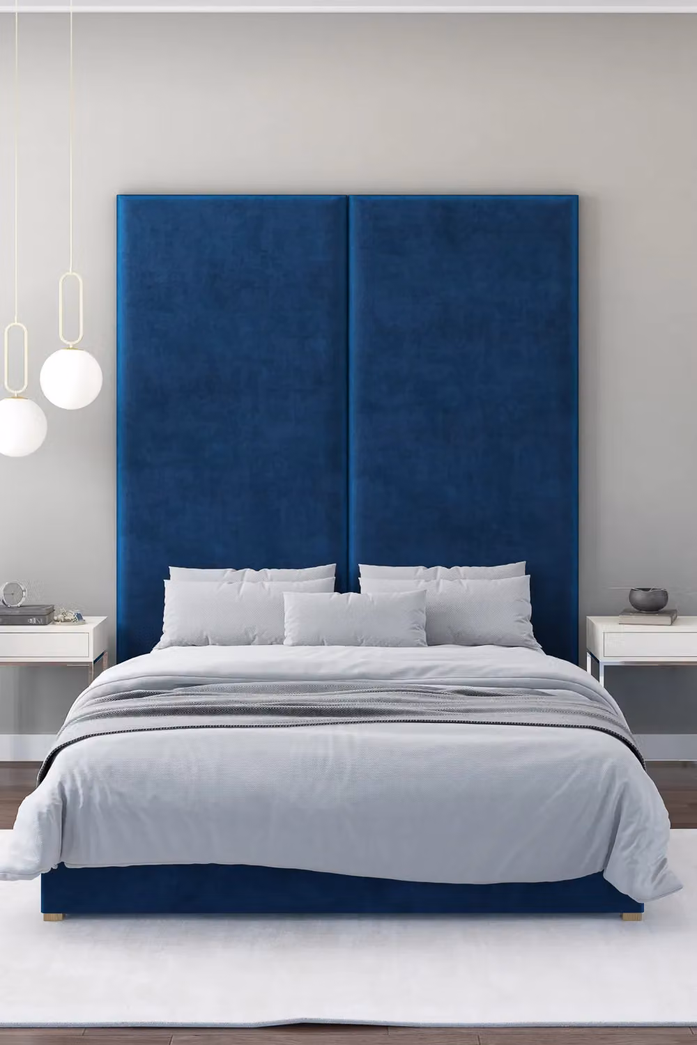 Aspire Large Upholstered Velvet Wall Panel Headboard in Blue, W: 210 cm, H: 90 cm, D: 9 cm – 1