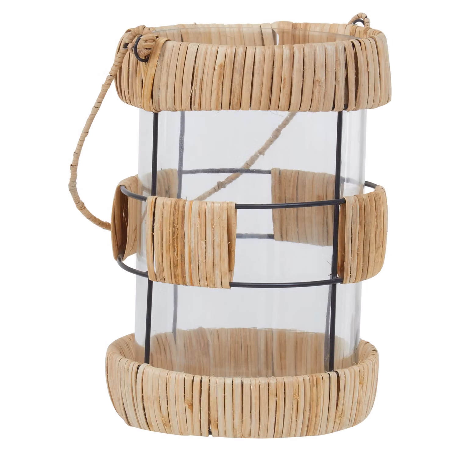 Orsina Large Natural Rattan Lantern with Black Metal and Transparent Glass – 2