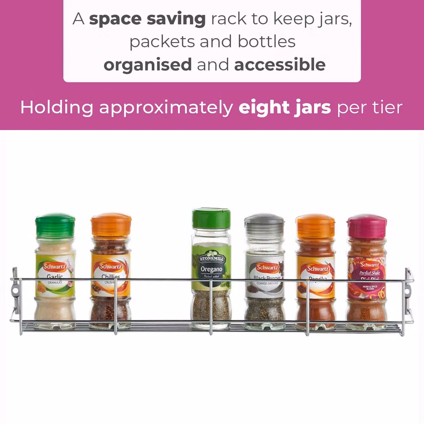 Neo 4 Tier Stainless Steel Spice Rack in Silver for Wall or Cupboard Mounting – 3