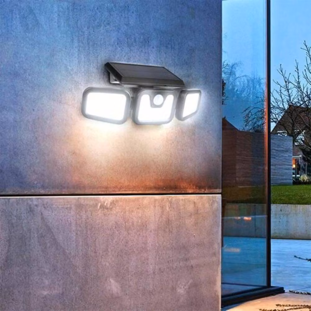 Lishetimig 74 LED Solar Powered Black Floodlight with Motion and Dusk Sensors – 7