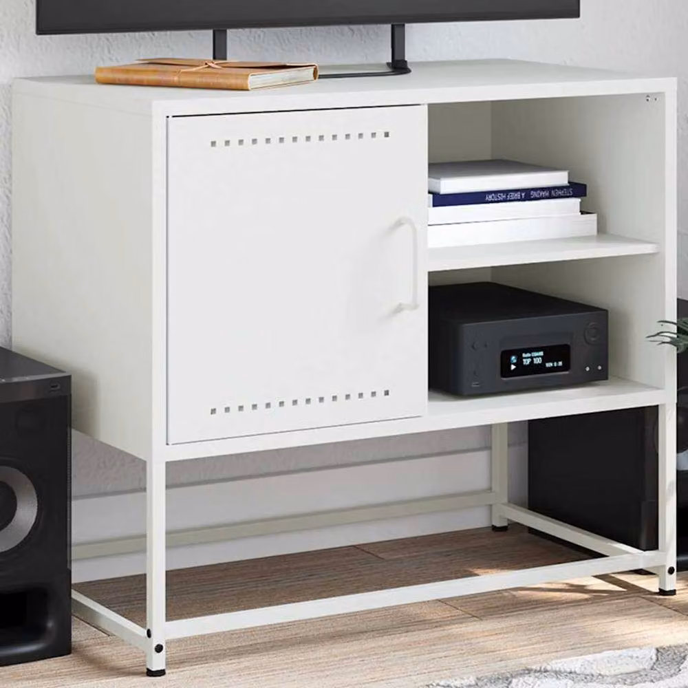 Berkfield Home Modern White Metal TV Cabinet W: 68 cm, D: 39 cm, H: 60.5 cm – 2