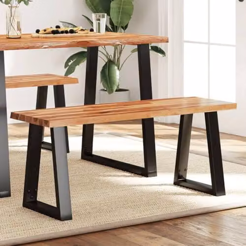 vidaXL Industrial Acacia Wood Bench with Live Edge and Metal Legs, Brown, W: 110 cm, D: 45 cm, H: 35 cm – 2