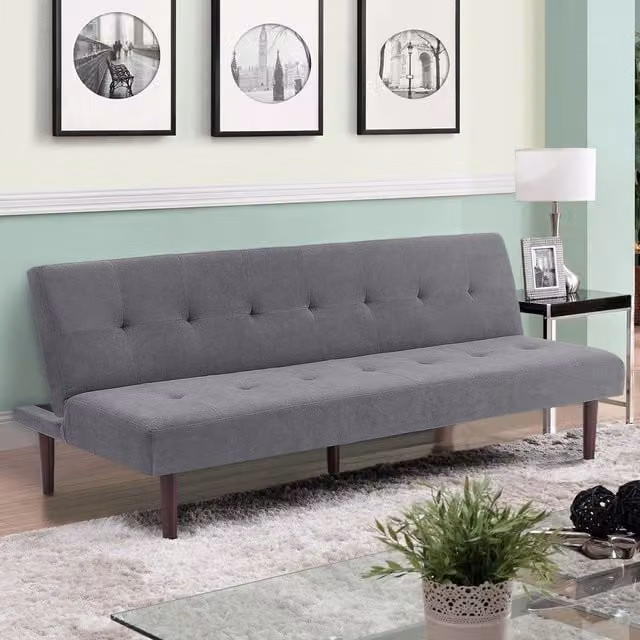 Livingandhome Modern Grey Fabric Click Clack Convertible Sofa Bed