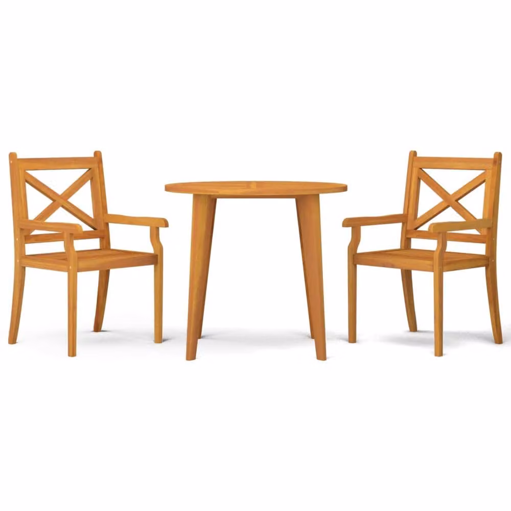 Berkfield Home 3 Piece Rustic Acacia Wood Garden Dining Set in Brown – 2
