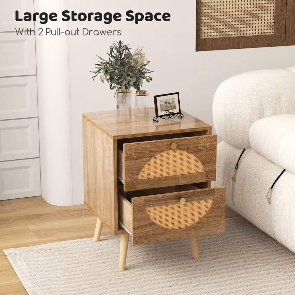 KORVIXA Bohemian Style Rattan Nightstand and Side Table in Natural Brown and Beige, W/D/H: 100 x 100 x 100 cm – 3