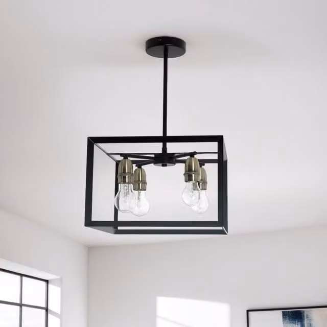 Pagazzi Sully 4 Light Semi Flush Ceiling Light in Matt Black Metal – 1