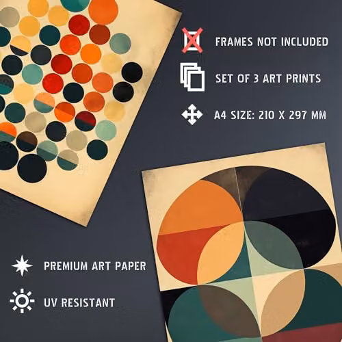 Artery8 Set of 3 Bauhaus Mid Century Modern Abstract Geometric Wall Art Paper Poster Prints, Multicolour, W: 21.0 cm, H: 29.7 cm – 4