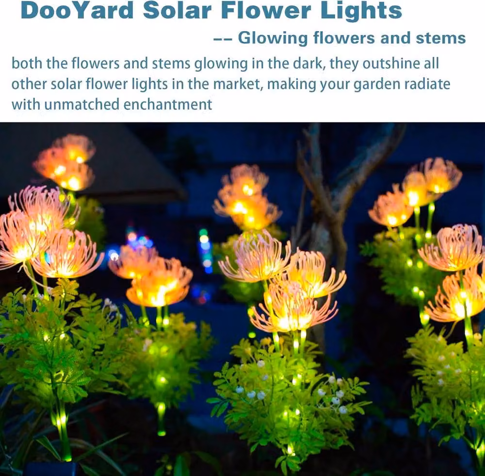 Garwarm Multicolour Solar Garden Flower Lights with Glowing Flowers and Stems – 3