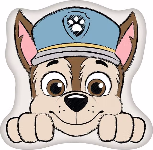 Character World Paw Patrol Official Shaped Chase and Rubble Dog Cushion, Multicolour Reversible Sketchy Design Pillow