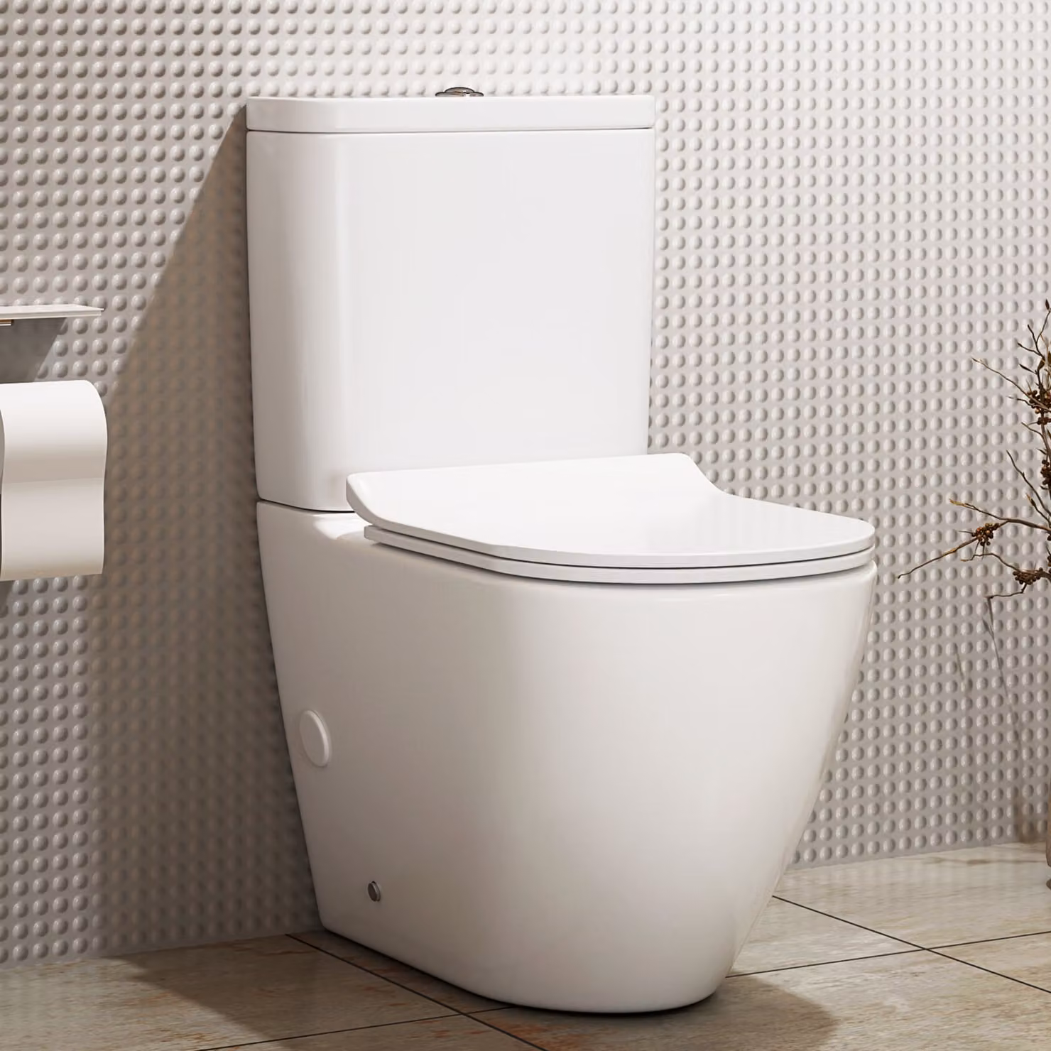 Royal Bathrooms Elva Close Coupled Rimless Washdown Toilet with Slim Soft Close Seat, White Ceramic