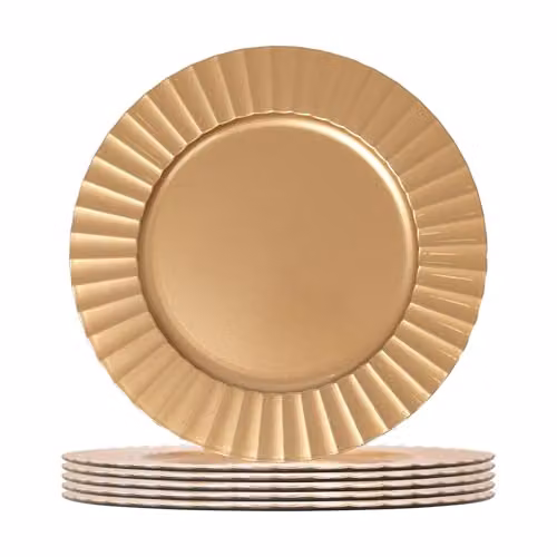 Argon Tableware Gold Melamine Flute Design Charger Plates, Pack of 6, Diameter: 33 cm – 1