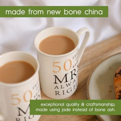 Nicola Spring 50th Anniversary New Bone China Mug Set, 300ml, Set of 2, White and Black – 3