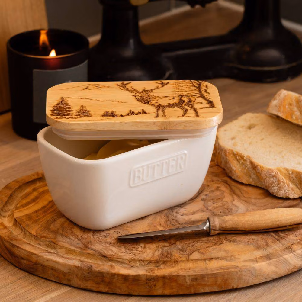 Selbrae House Scenic Stag White Ceramic Butter Dish – 2