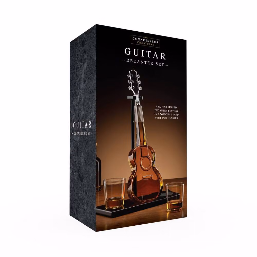 Menkind Connoisseur Creations Glass Guitar Decanter and Tumbler Set with Stand in Black and Transparent – 4