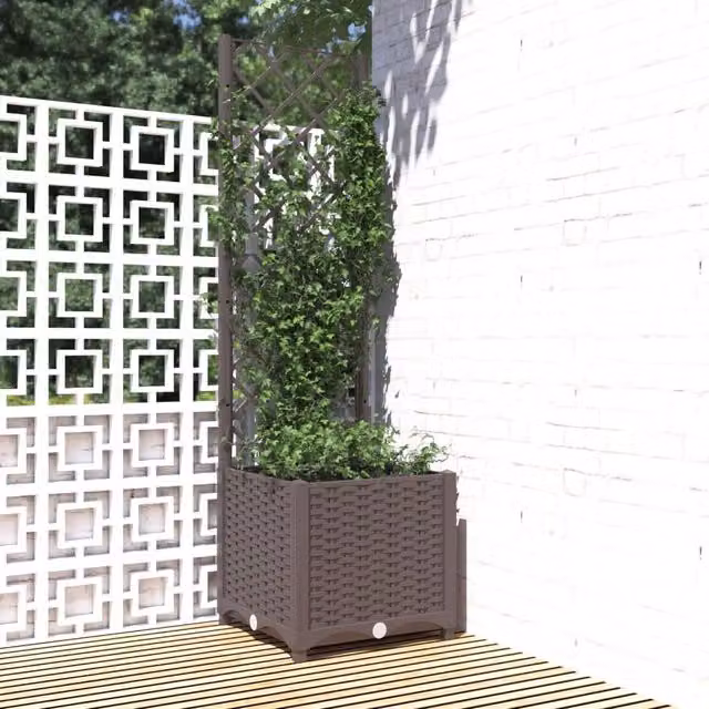 Berkfield Home Brown Garden Planter with Trellis and Climber Tub, W/D/H: 40 x 40 x 136 cm – 1
