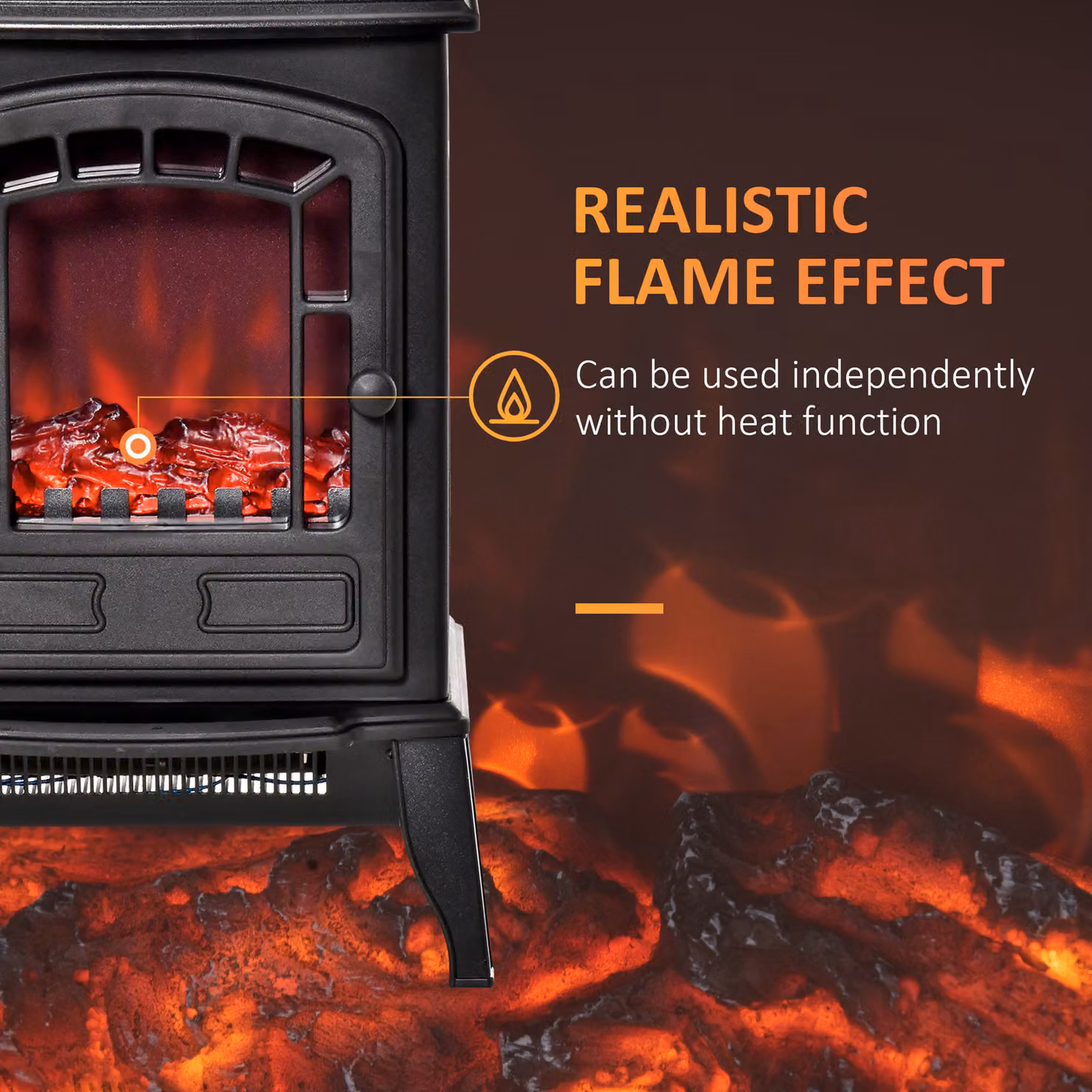 HOMCOM Freestanding Electric Fireplace Stove with Realistic Flame Effect in Black – 4