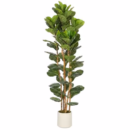HOMCOM 180cm Artificial Fiddle Leaf Fig Tree in Green and White – 1