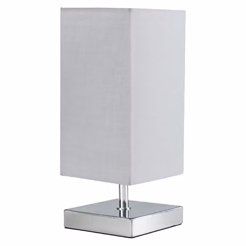 ValueLights Yuko Modern Square Polished Chrome Touch Table Lamp with Grey Fabric Shade