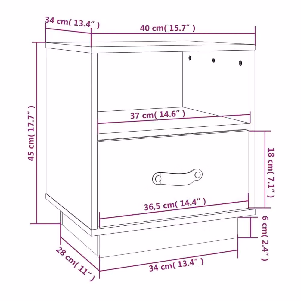 Berkfield Home Beautiful Set of 2 Grey Solid Wood Pine Bedside Cabinets, W/D/H: 40 x 34 x 45 cm – 5