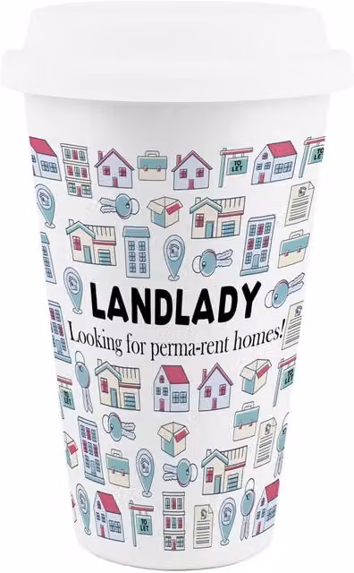 Purely Home Novelty Landlady Ceramic Travel Mug, White
