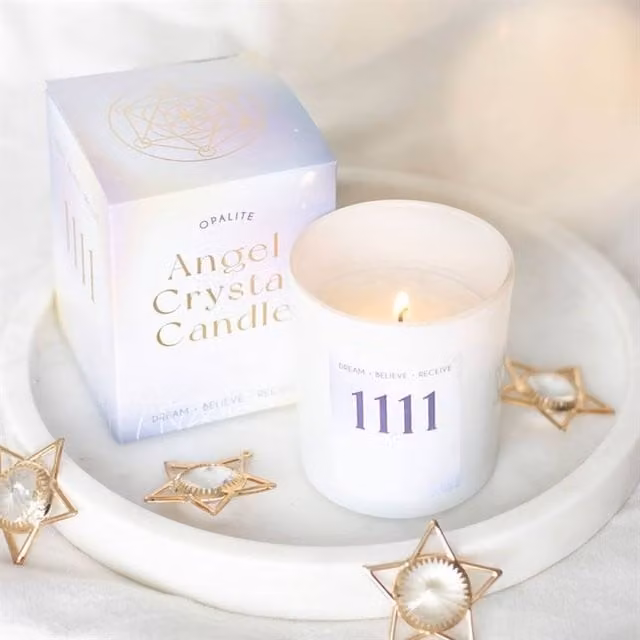 Uniqueful 1111 Angel Number Crystal Chip Pillar Votive Candle in White