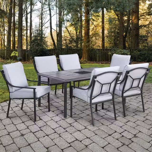 Monte Carlo 7 Piece Modern Rectangular Dining Set with Ceramic Table and Metal Chairs in Grey and Black
