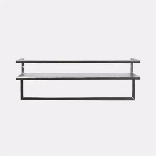 OHS 2 Tier Wall Mounted Towel Rail with Shelf, Silver, W: 45 cm, D: 15 cm, H: 12 cm – 1