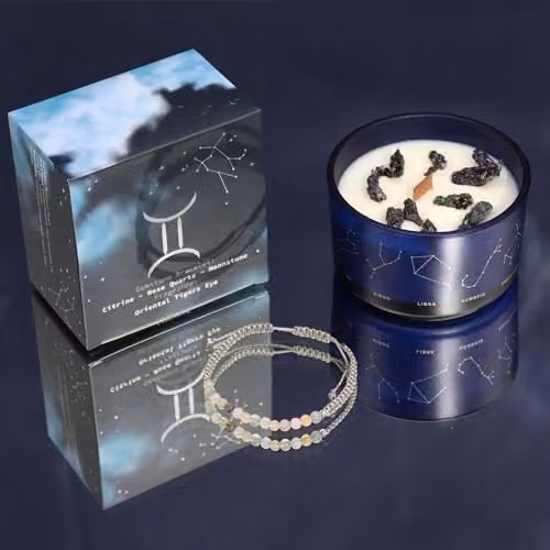Serenityy Gemini Zodiac Crystal Soy Wax Candle with Blue Gemstone Bracelet – 2