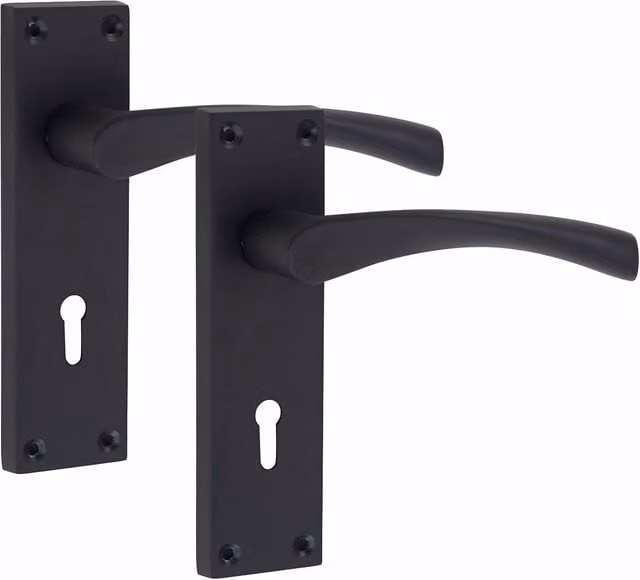 Golden Grace Victorian Scroll Astrid Door Handles Lever Lock Set with Rosette in Polished Black