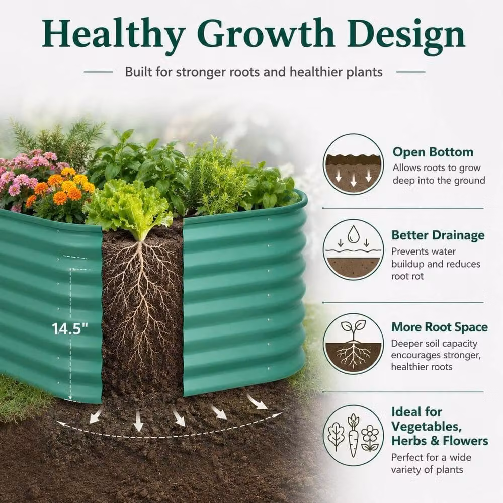 VOGREX Heavy Duty Galvanised Steel Raised Garden Bed Planter in Green, W/D/H: 60 x 60 x 60 cm – 5
