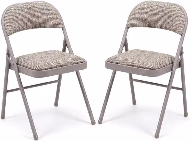 VOGREX Set of 2 Grey and Beige Padded Folding Chairs with Metal Frame – 1