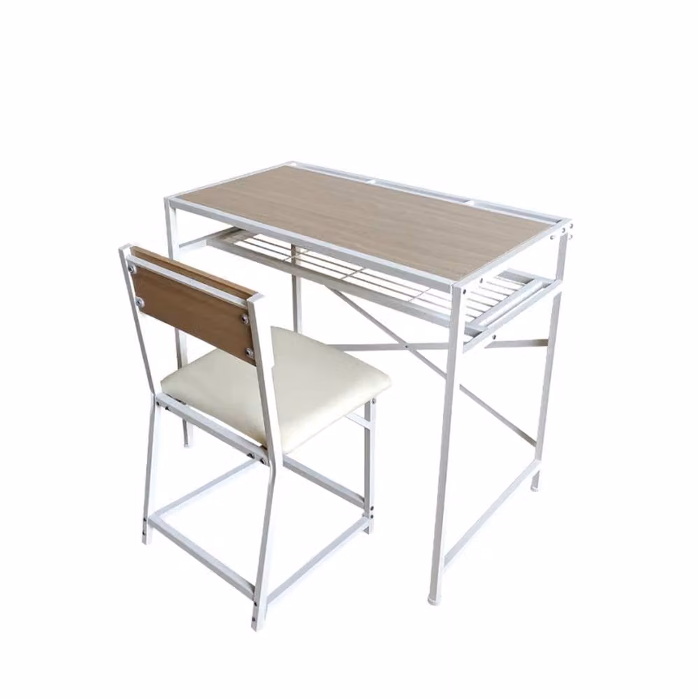 Nordara Minimalist Office Set with Desk, Chair and Shelf in White and Beige – 2