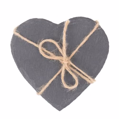 Red Hamper Heart-Shaped Slate Coaster Set of 4 in Grey