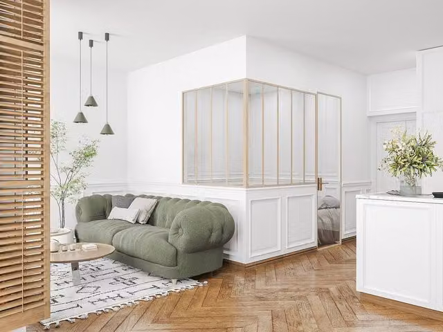 Vente-unique Workshop Corner Window in Powder-Coated Aluminium with Glass, Light Oak, W: 150 cm, D: 120 cm, H: 130 cm – 1