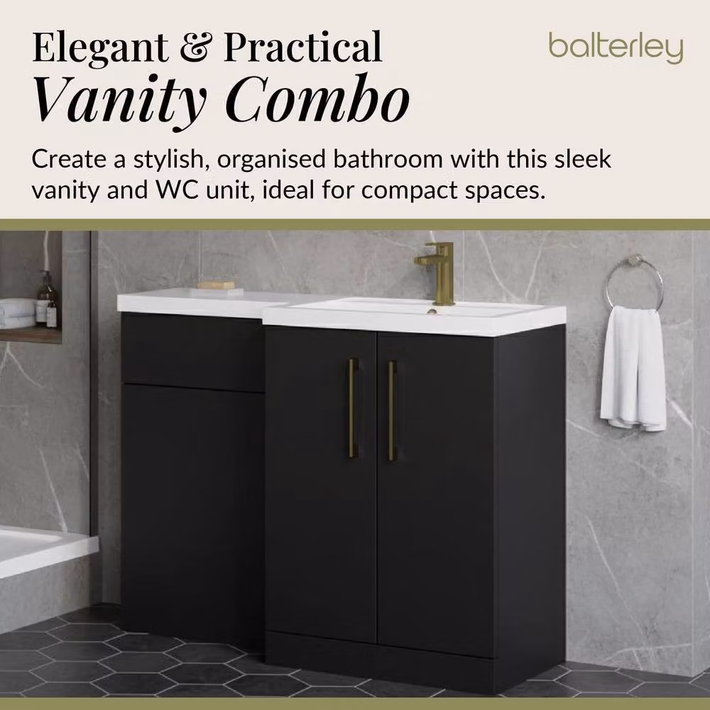 Balterley Modern Matt Grey Right-Hand Vanity and WC Unit Combination, W: 110 cm, H: 84 cm – 3