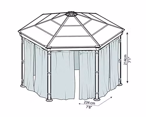 Palram Grey Polyester Curtain Set for Hexagonal Gazebo, W: 232 cm, L: 217 cm – 2