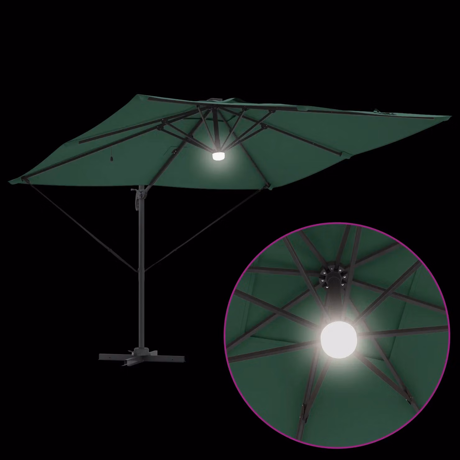 Berkfield Home Roma Cantilever Parasol with LEDs in Green, Aluminium, W/D/H: 286 x 285 x 270 cm – 5