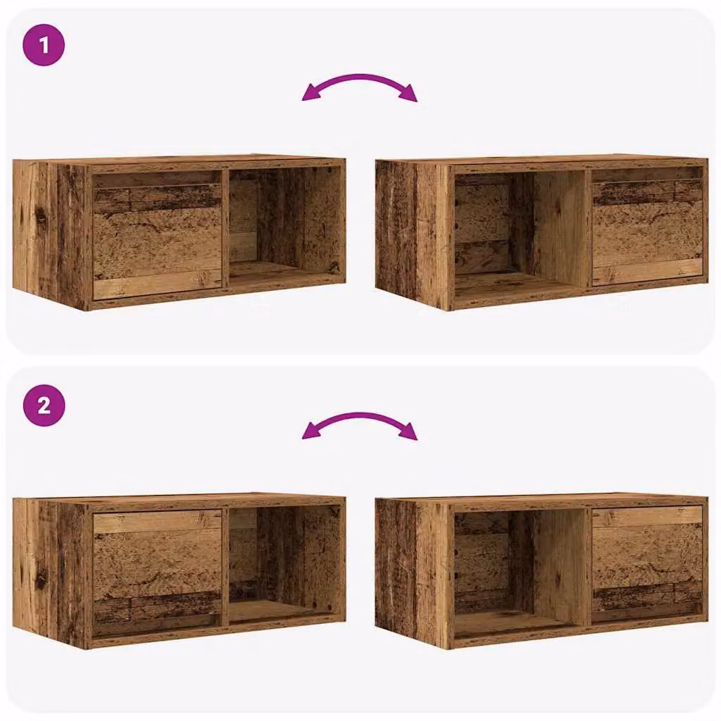 Berkfield Home Set of 2 Rustic Brown TV Cabinets in Engineered Wood, W: 60 cm, D: 31 cm, H: 25.5 cm – 3