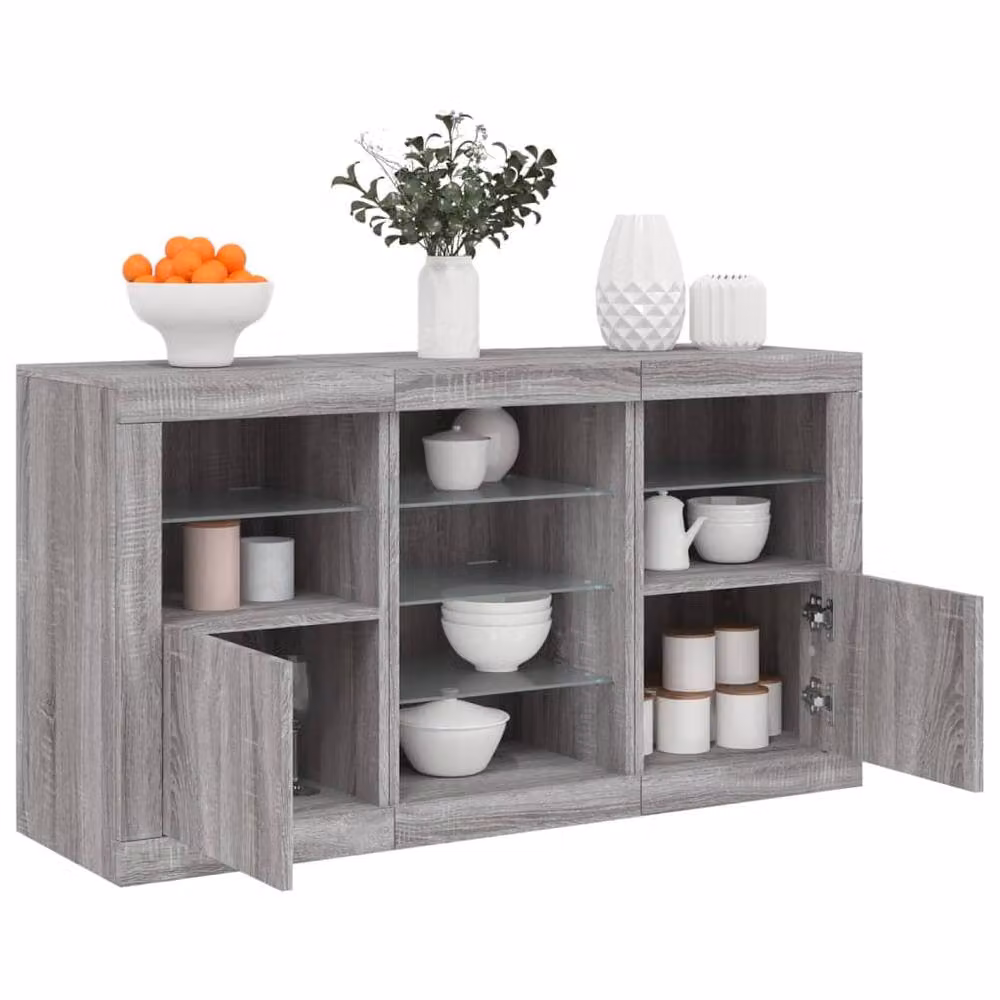 Berkfield Home Grey Sonoma Sideboard with Integrated LED Lights, W: 123 cm, D: 37 cm, H: 67 cm – 2