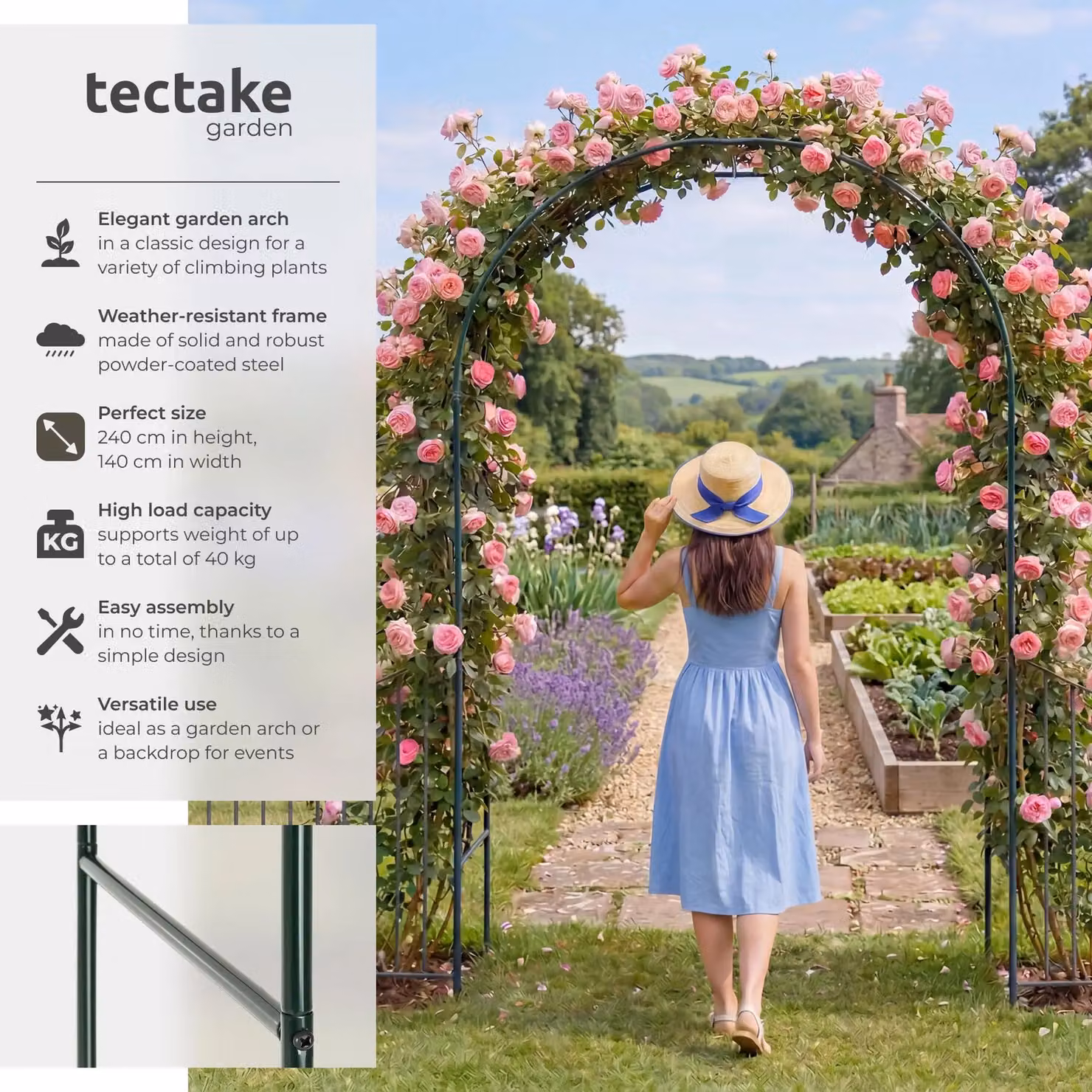 tectake Set of 4 Steel Garden Rose Arches in Green, W/D/H: 140 x 40 x 240 cm – 2