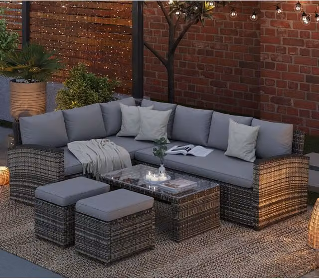 Furniture Maxi 8 Seater Mixed Grey Rattan Outdoor Corner Sofa Set with Coffee Table