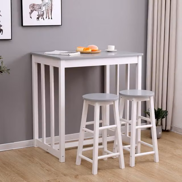 Home Deluxe Modern Rectangular Solid Pine Dining Table and Stool Set in Grey