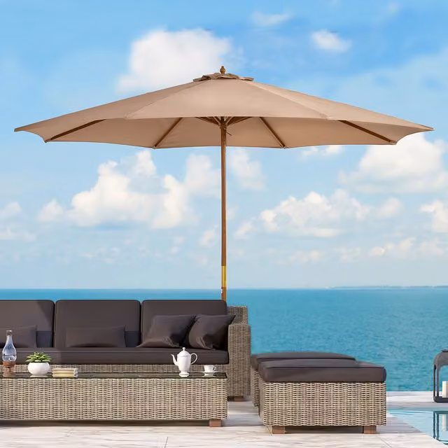 Outsunny 3m Fir Wood Garden Parasol in Beige